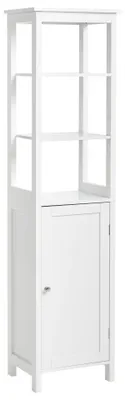 Produktbild von BELIANI Badschrank Weiß MDF-Konstruktion 160 cm Hoch Schmal 32 cm Tief mit Tür 3 Offene Fächer Geräumig Moderner Bad Standschrank