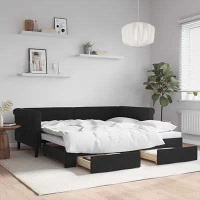 Produktbild von Tagesbett Ausziehbar mit Schubladen Schwarz 90x190 cm Samt