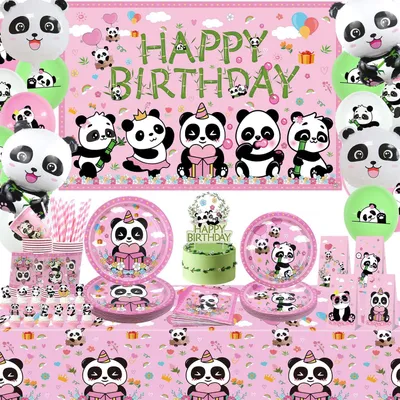 Imagen del producto de Partydeko Panda, set de decoración para fiestas, incluye: fondo, platos, vasos, mantel, globos, 20 piezas, ideal para fiestas de cumpleaños infantiles