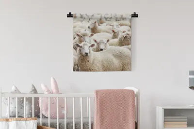 Produktbild von MuchoWow® Wandteppich Wandbehang Schafe - Wolle - Weiß 60x60 cm Tapisserie Dekoration Wandtuch - Dekorationen - Wand Decke