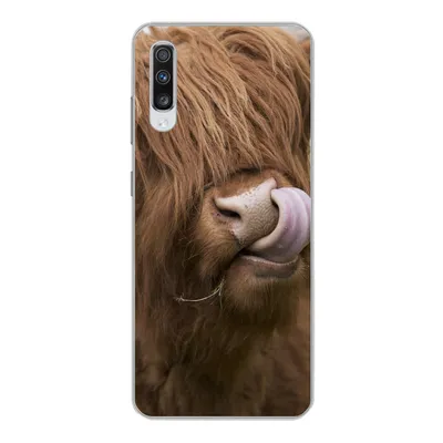 Produktbild von MuchoWow® Handyhülle Schutzhülle Hülle für Samsung Galaxy A70 Schottischer Highlander - Braun - Kuh Silikon Softcase Handy Hülle - Schutzhaube