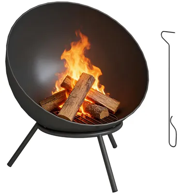 Produktbild von SUGIFT Feuerschale mit Schürhaken & Kohlegitter, Feuerstelle Metall höhenverstellbar, Schwarz | 60 x 53 x 66 cm | 4,6 kg