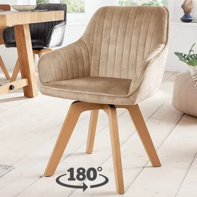 Produktbild von Moderner Drehstuhl NOVO Samt sand Buchenholz Beine Armlehnen