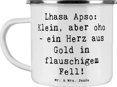 Produktbild von Mr. & Mrs. Panda Teetasse Spruch Lhasa Apso Wunder - Weiß - Geschenk, Hunderassen, freundlich, Teebecher, Emaille Tasse, becher, Hund mit Charakter, loyal, Hunderasse