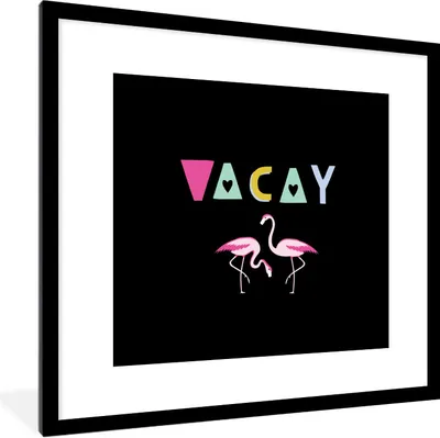 Produktbild von MuchoWow® Gerahmtes Poster Sommer - Flamingo - Schwarz 40x40 cm - Poster mit Schwarzem Bilderrahmen Wandposter Rahmen Foto Bilder - Poster - Plakat im Rahmen