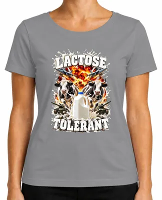Immagine prodotto di Maglietta da donna, colore grigio, taglia XXL, "Action Explosion", adatta a persone intolleranti al lattosio, con scritta "Kuh Milch" (latte di mucca) e "Panzer Milchtrinker" (bevitore di latte corazzato)