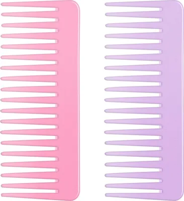 Produktbild von Kamm mit breiten Zinken und großer Haarentwirrungskamm für langes Haar, lockiges Haar, nasses Haar, Entwirrungskamm ohne Griff, Styling-Shampoo-Kamm (2 Stück – Rosa, Lila)