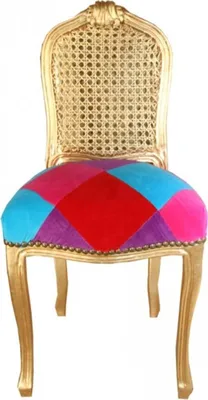 Produktbild von Casa Padrino Barock Damen Stuhl Karo Bunt / Gold - Limited Edition