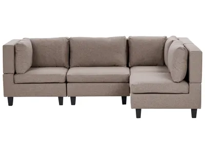 Produktbild von BELIANI 4-Sitzer Ecksofa Linksseitig Braun Stoffbezug mit Kissen Schwarze Beine Modular Modern Modulsofa Wohnlandschaft Wohnzimmer Wohnecke
