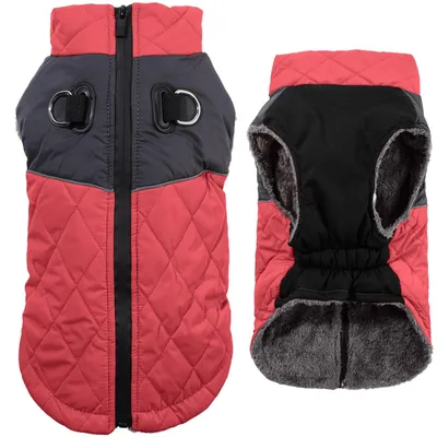 Wasserdichte Fleece-Hundejacke mit D-Ringen, rot, L