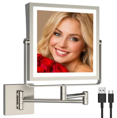Make-up-Spiegel, doppelseitig 1X/10X, 360° drehbar, Wandmontage