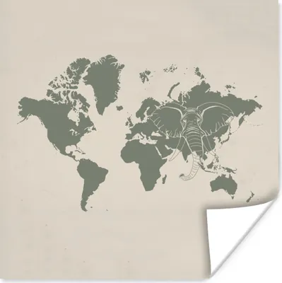 Produktbild von MuchoWow® Poster Weltkarte - Elefant - Grau 100x100 cm - Babyzimmer