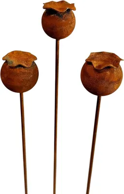 Produktbild von 3er Set Gartenstecker Mohn Mohnkapsel Metall Rost Gartendeko Edelrost Rankstab Beetstecker Topfstecker Naturrost