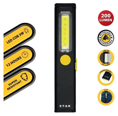 Zdjęcie produktu dla VELAMP ST476, latarka LED z możliwością ładowania, 3 W, wyjątkowo smukła aluminiowa obudowa, czarna