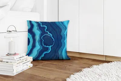 Produktbild von MuchoWow® Zierkissen Sofakissen Wohnzimmer Dekokissen 40x40 cm Achat - Neon - Blau - Edelstein - Foto Kissen - Schlafzimmer Dekoration