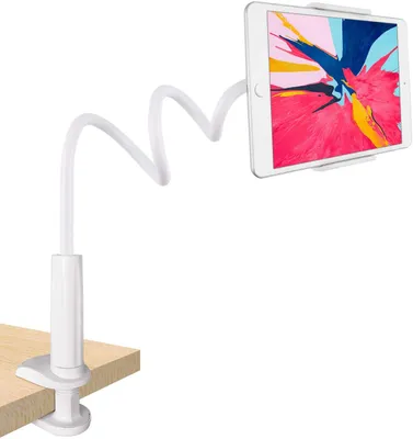 Produktbild von Schwanenhals Tablet Halterung, Ipad Halter – Flexibler Verstellbarer Arm Halterung im Bett für Ipad/Handy/Switch/Samsung Galaxy Tabs/Kindle Fire HD usw Geräte von 4 bis 10,6 Zoll, 76cm (Weiß)