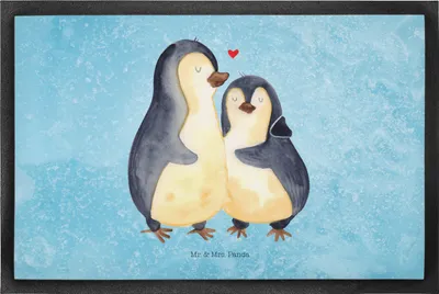 Produktbild von Mr. & Mrs. Panda Schmutzfangteppich Pinguin umarmen 50 x 75 cm - Eisblau - Geschenk, Hochzeitstag, Fussmatte, Hochzeitsgeschenk, Liebe, Schuhabstreifer, fußmatte