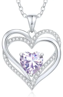 Produktbild von Herzkette 925 Sterling Silber mit Geburtsstein Anhänger 45+5 cm für Damen