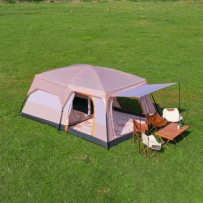 Obrázok produktu pre Luxusný stan – 4–12 osôb – 430 x 305 x 200 cm – béžový Vodotesný dizajn s dvoma spálňami a jednou obývačkou