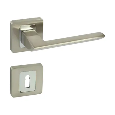 Produktbild von DOMINO  Türgriff Drückergarnitur BB - Buntbart Set | quadratische Rosette | Türbeschläge aus Aluminium | Tür-klinke | Chrom/Nickel | QUANTA-QR M6/M9 |