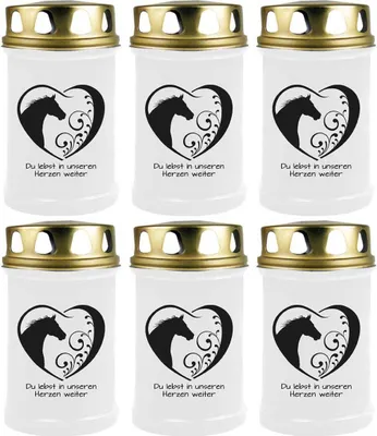 Obrázok produktu pre Hrobová sviečka biela 6-pack, doba horenia: 48 hodín ( na jednu sviečku ), motív: srdce čierne