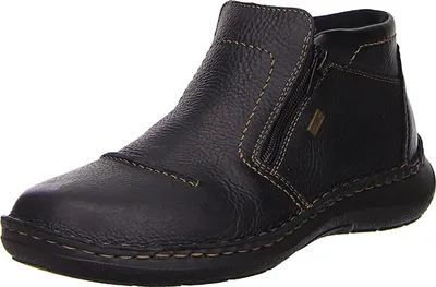 A black leather boot with a zipper on the side.