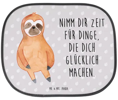 Produktbild von Mr. & Mrs. Panda Auto Sonnenblende Faultier Zufrieden - Grau Pastell - Geschenk, glücklich, Pause, Sonnenschutz, autofenster, Glück, Autosonnenschutz