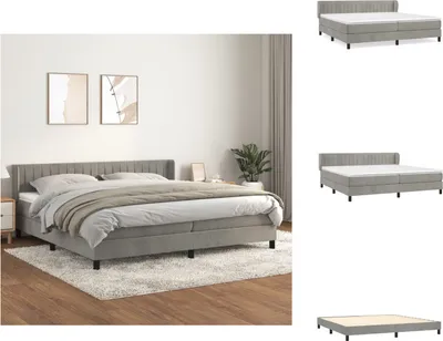 Zdjęcie produktu dla vidaXL Łóżko sprężynowe z materacem jasnoszare 200x200 cm aksamit - Łóżka i ramy łóżek