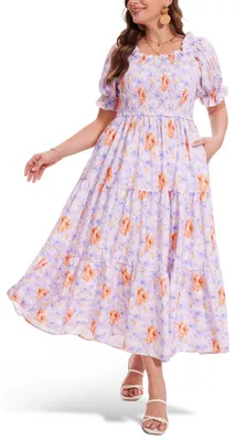Produktbild von Langes, bohemisches Sommerkleid für Damen – Maxikleid mit Rüschen und Blumenmuster