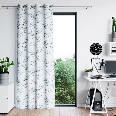 Produktbild von Vorhang Gardine 140x250 cm Ösen Einfarbiges Blumen Muster für Wohnzimmer Schlafzimmer Weiß Flaschengrün Olive