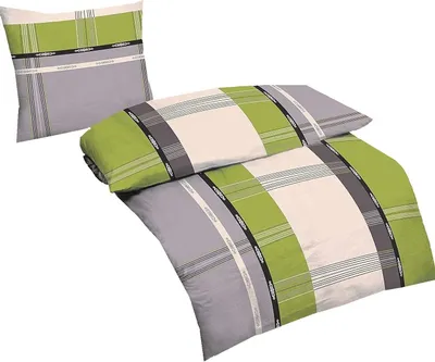 Produktbild von 2-teilig Bettwäsche Set Bettgarnitur Kissenbezug Bettbezug Mikrofaser XL Übergröße 155x220 80x80 Mikrofaser Karo Grau Silber Apfel Grün