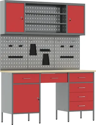 Productafbeelding van vidaXL Werkbank met laden, 8 stuks, rood, voor ingenieurs, van hout en staal