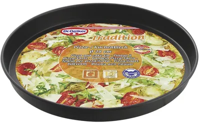 Image de Oetker Ø 28 cm, plaque à gâteaux pour des gâteaux moelleux et des pizzas croustillantes, moule à gâteaux en acier avec revêtement antiadhésif