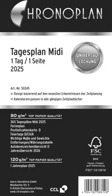 Produktbild von CHRONOPLAN Tagesplan 2025 1 Tag/1 Seite Midi 96 x 172 mm Tageskalender