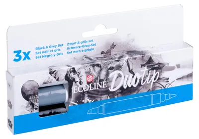 Produktbild von Ecoline Duotip, 3 Stück(e), Schwarz, Grau, Hellgrau, 10 Jahr(e), Meißel/feine Spitze, Weiß, Rund