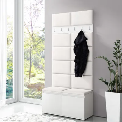 Produktbild von Garderoben-Set "Luka" mit Schuhregal und Polsterplatten, Ideal für Flur und Eingangsbereich (Weiß, Trinity 01)