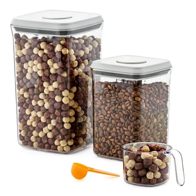 Imagen del producto de Contenedores herméticos Deiss LUX – Juego de 2 recipientes apilables, sin BPA, para harina, azúcar, cereales y café, de 2 L y 0,9 L