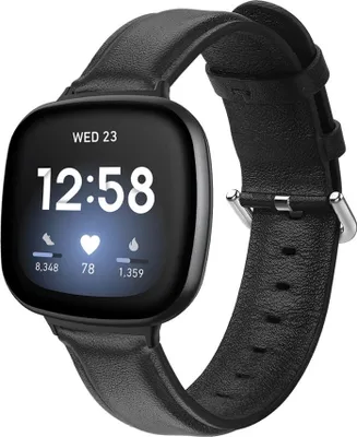 Produktbild von BStrap Leather Lux Armband für Fitbit Versa 3, black