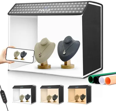 Produktbild von Fotostudio-Lichtbox, 60 x 40 cm, tragbares Fotostudio-Zeltset mit 4 Farb-Hintergründen, 3 Lichtmodi und 10 Helligkeitsstufen