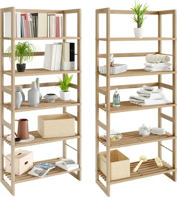 Produktbild von CASARIA® 2x Badregal Standregal Holz 5 Böden 58x27x136cm Groß Stehend Offen 50kg Belastbarkeit Kiefer Bad Badezimmer Küche Wohnzimmer Keller Regal Natur