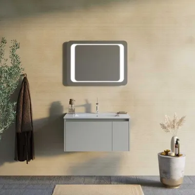 Immagine prodotto di Mobile bagno sospeso 80cm sabbia opaco con specchio 80x60 led | Monaco
