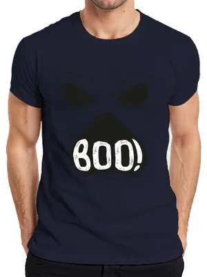 Immagine prodotto di BOO! Maglietta da uomo Halloween Scary Face Ghost Spook Retro Vintage, Navy, XXL
