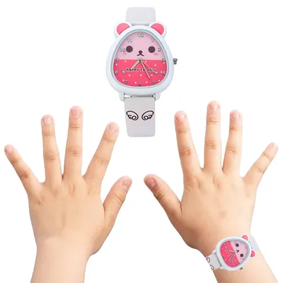 Produktbild von Kinderuhr Mädchen Analog Quarz Uhr Blumenzifferblatt Diamantgehäuse Lederarmband Weiß