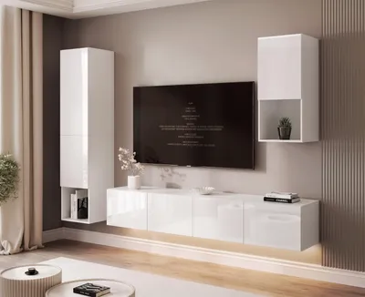 Image de Meuble mural suspendu ANGEL LINE III avec éclairage LED, blanc brillant