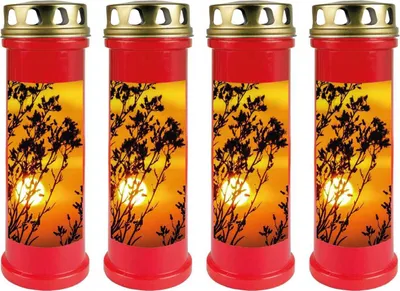 Immagine prodotto di Candela tombale rossa confezione da 4, durata di combustione: 100 ore (per candela), motivo: tramonto