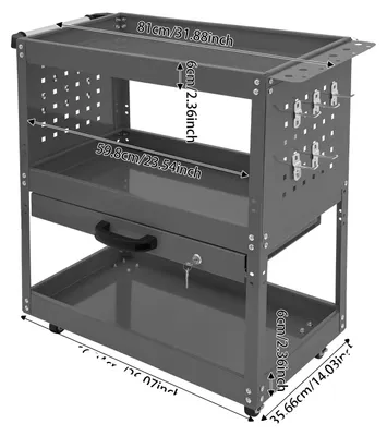Imagen del producto de Carro de herramientas, sistema de almacenamiento de 3 niveles, cajón con cerradura, color