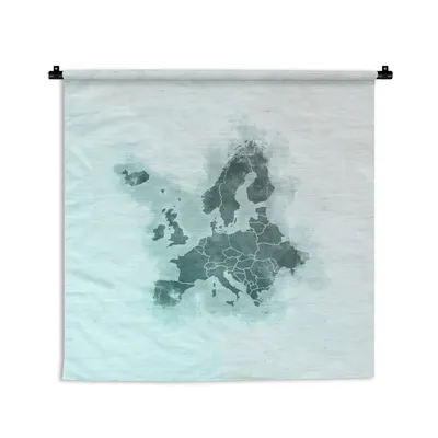 Produktbild von MuchoWow® Wandteppich Wandbehang Karten - Europa - Blau - Aquarell 150x150 cm Tapisserie Dekoration Wandtuch - Wohnaccessoires - Modernes