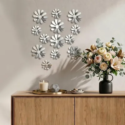 Immagine prodotto di Confezione da 12 eleganti fiori adesivi 3D a specchio – Adesivi con effetto specchio