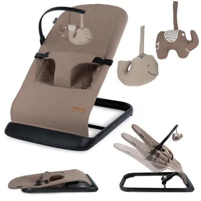 Produktbild von Kidwell LARO Babywippe – Ergonomische Babyschaukel mit 3-Punkt-Gurt, 3-fach verstellbarer Rückenlehne, Spielbogen & faltbar (Brown/Black)