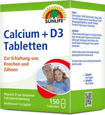 Produktbild von Sunlife Calcium + D3 Tabletten Dose 150 Tabletten